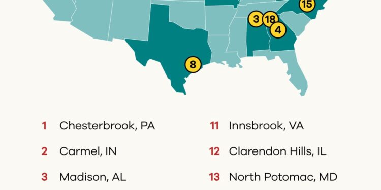 Top 20 U.S. Suburbs for a Quieter Life Away From the City