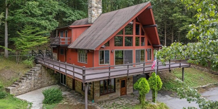 41-Acre Log Cabin Compound in Pennsylvania With Stunning Redwood-Clad A-Frame Lists for $1.3 Million